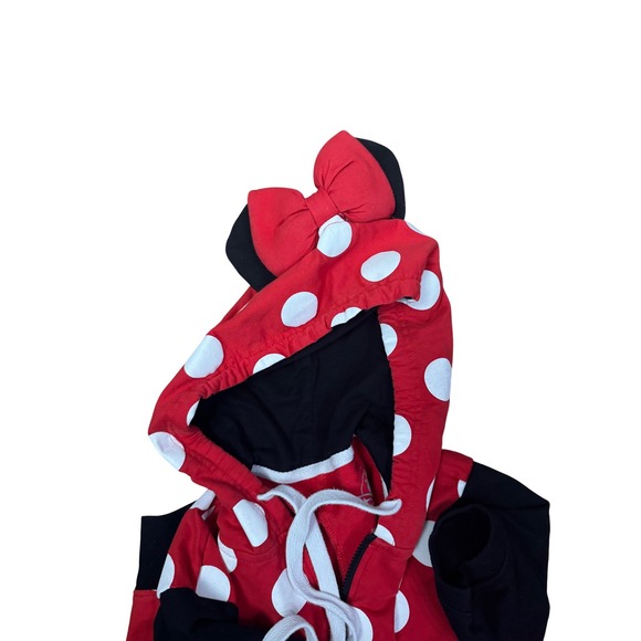 Disney Parks Minnie Mouse Polka Dot Jumpsuit XS Red Black Hooded Costume - Picture 5 of 6
